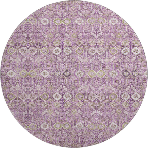HomeRoots 8' Stylish Lavender & Ivory Tribal Round Rug - UV Protected, Washable, Durable for Indoor/Outdoor Use 649879