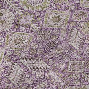 HomeRoots 8' Stylish Lavender & Ivory Tribal Round Rug - UV Protected, Washable, Durable for Indoor/Outdoor Use 649879