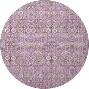 HomeRoots 8' Stylish Lavender & Ivory Tribal Round Rug - UV Protected, Washable, Durable for Indoor/Outdoor Use 649879