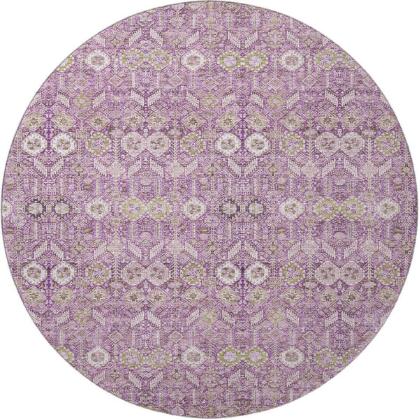 HomeRoots 8' Stylish Lavender & Ivory Tribal Round Rug - UV Protected, Washable, Durable for Indoor/Outdoor Use 649879