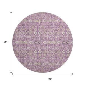 HomeRoots 8' Stylish Lavender & Ivory Tribal Round Rug - UV Protected, Washable, Durable for Indoor/Outdoor Use 649879
