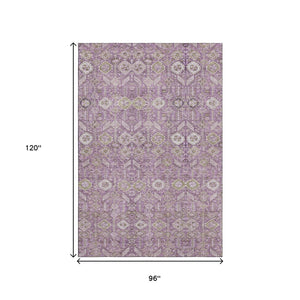 HomeRoots 8' X 10' Lavender & Ivory Tribal Washable Area Rug - UV Protection, Stain-Resistant, Kid-Friendly 649880