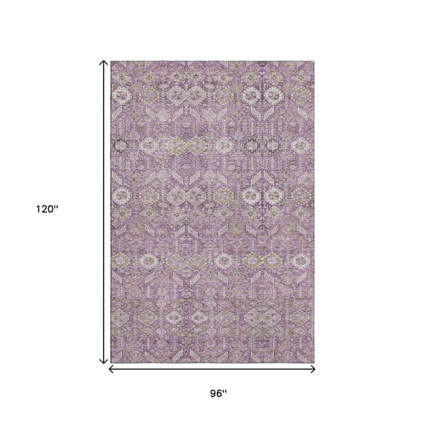HomeRoots 8' X 10' Lavender & Ivory Tribal Washable Area Rug - UV Protection, Stain-Resistant, Kid-Friendly 649880