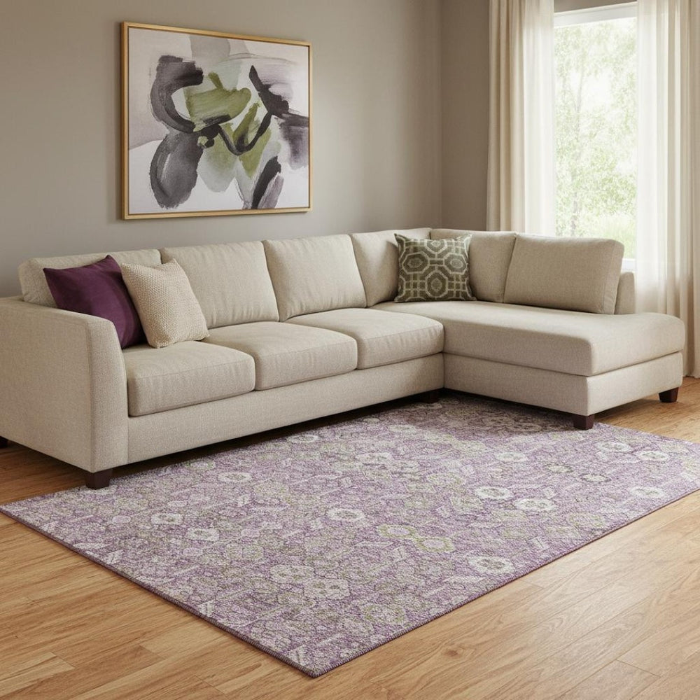 HomeRoots 8' X 10' Lavender & Ivory Tribal Washable Area Rug - UV Protection, Stain-Resistant, Kid-Friendly 649880