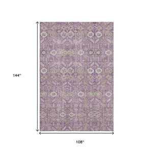 HomeRoots 9' X 12' Lavender & Ivory Tribal Washable Area Rug – Stylish, Stain-Resistant & UV Protected Decor! 649881