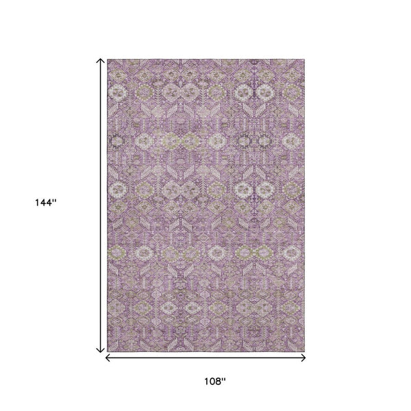 HomeRoots 9' X 12' Lavender & Ivory Tribal Washable Area Rug – Stylish, Stain-Resistant & UV Protected Decor! 649881