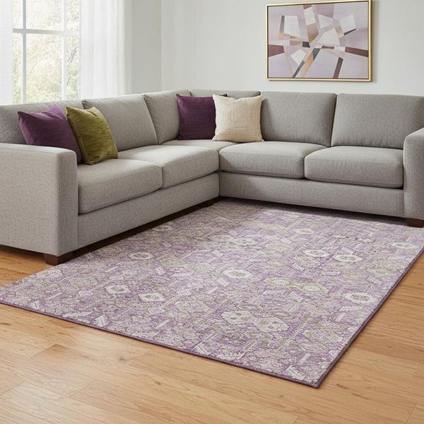 HomeRoots 9' X 12' Lavender & Ivory Tribal Washable Area Rug – Stylish, Stain-Resistant & UV Protected Decor! 649881
