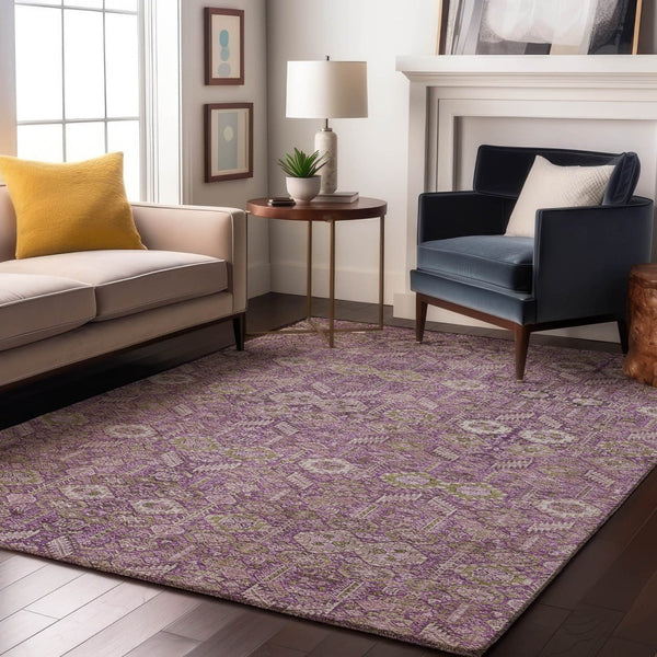HomeRoots 9' X 12' Lavender & Ivory Tribal Washable Area Rug – Stylish, Stain-Resistant & UV Protected Decor! 649881