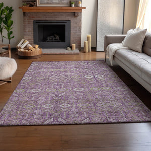 HomeRoots 9' X 12' Lavender & Ivory Tribal Washable Area Rug – Stylish, Stain-Resistant & UV Protected Decor! 649881