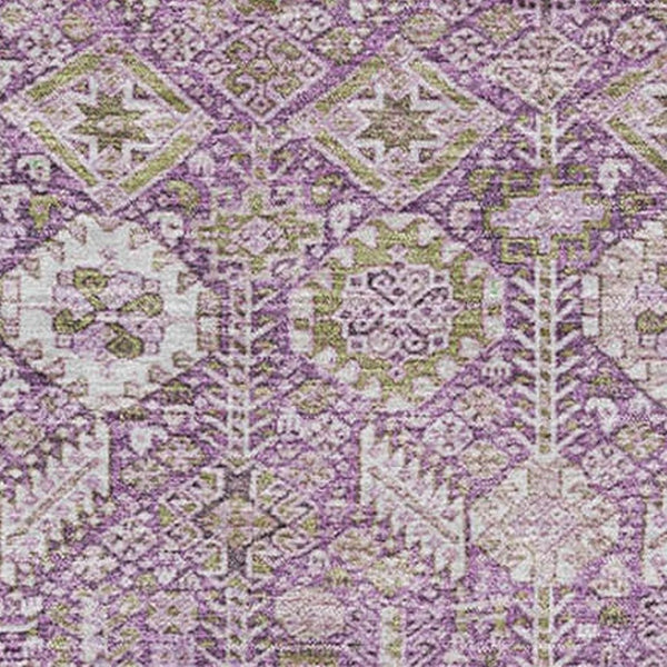 HomeRoots 9' X 12' Lavender & Ivory Tribal Washable Area Rug – Stylish, Stain-Resistant & UV Protected Decor! 649881