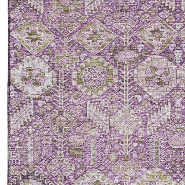 HomeRoots 9' X 12' Lavender & Ivory Tribal Washable Area Rug – Stylish, Stain-Resistant & UV Protected Decor! 649881