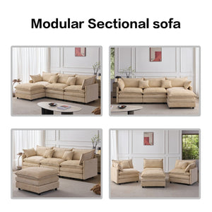 English Elm 105" L-shaped Chenille Sectional with Ottoman Pocket Spring Living Room Sofa Light Coffee W1097S00226