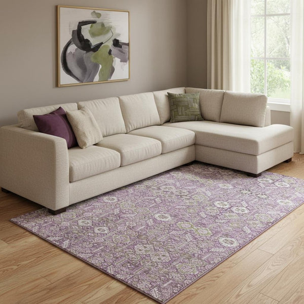 HomeRoots 10' X 14' Lavender Tribal Area Rug - Soft, Durable, Washable with UV Protection for Every Room 649882