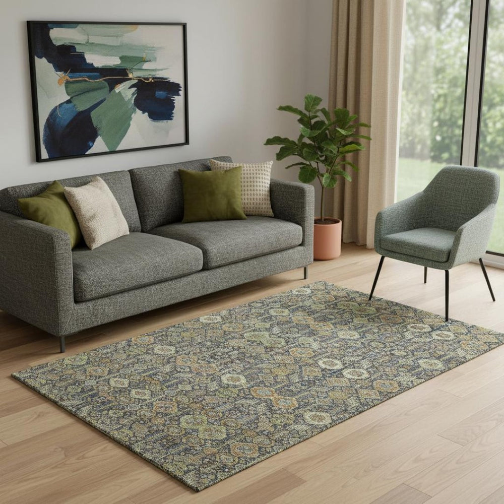 HomeRoots 5' X 8' Tribal Area Rug in Rust Green & Gray – Washable, Stain Resistant, UV Protection & Stylish! 649884