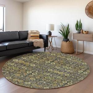HomeRoots 8' Rust Green and Gray Tribal Round Rug - Washable, UV Protected, Stain Resistant for Busy Homes 649885