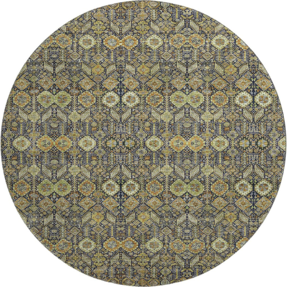 HomeRoots 8' Rust Green and Gray Tribal Round Rug - Washable, UV Protected, Stain Resistant for Busy Homes 649885