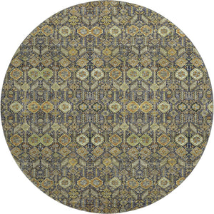 HomeRoots 8' Rust Green and Gray Tribal Round Rug - Washable, UV Protected, Stain Resistant for Busy Homes 649885
