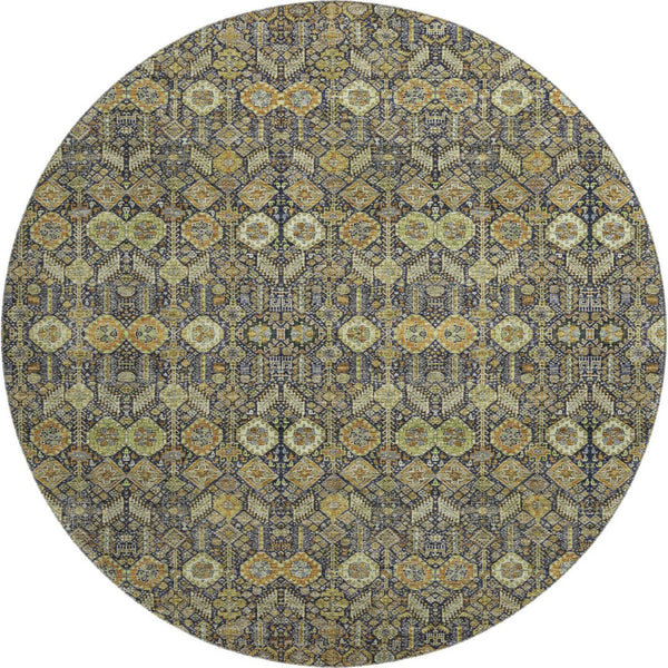 HomeRoots 8' Rust Green and Gray Tribal Round Rug - Washable, UV Protected, Stain Resistant for Busy Homes 649885