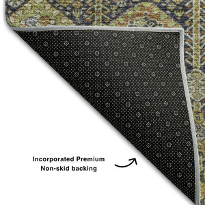 HomeRoots 8' Rust Green and Gray Tribal Round Rug - Washable, UV Protected, Stain Resistant for Busy Homes 649885