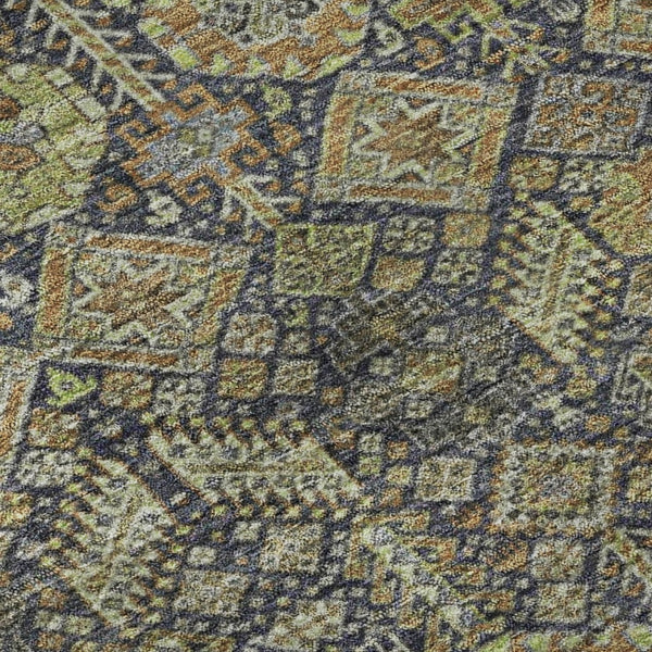 HomeRoots 8' Rust Green and Gray Tribal Round Rug - Washable, UV Protected, Stain Resistant for Busy Homes 649885