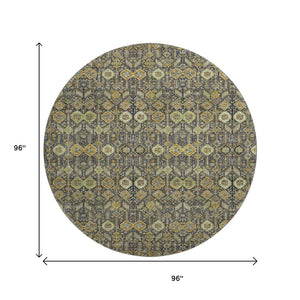 HomeRoots 8' Rust Green and Gray Tribal Round Rug - Washable, UV Protected, Stain Resistant for Busy Homes 649885