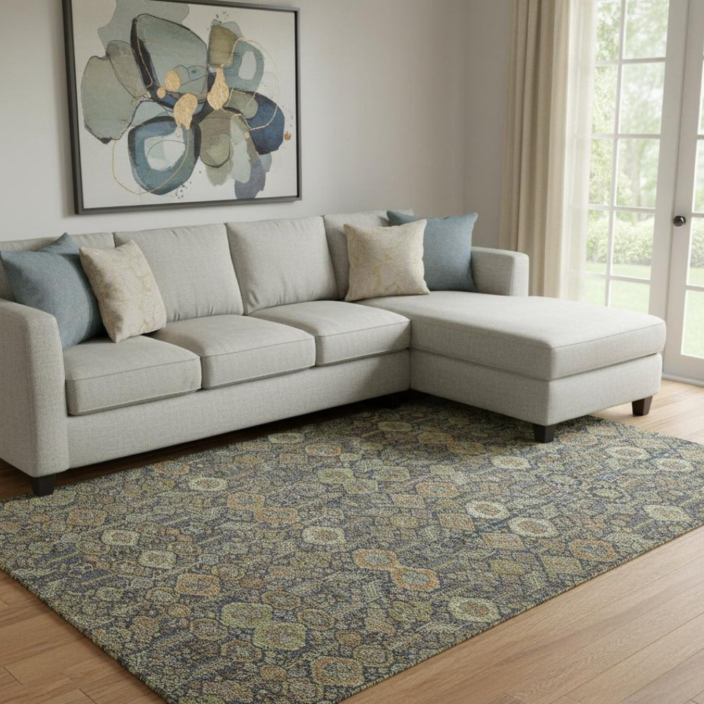 HomeRoots 8' X 10' Washable Rust Green & Gray Tribal Area Rug with UV Protection for Homes with Kids & Pets 649886