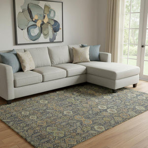 HomeRoots 8' X 10' Washable Rust Green & Gray Tribal Area Rug with UV Protection for Homes with Kids & Pets 649886