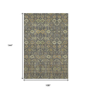 HomeRoots 9' X 12' Rustic Green and Gray Tribal Area Rug - Washable, UV Protected, Perfect for Kids & Pets! 649887