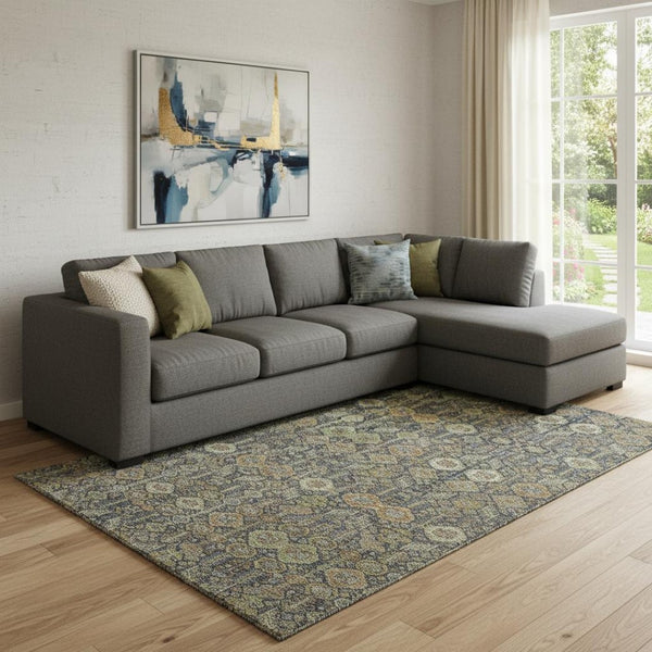 HomeRoots 9' X 12' Rustic Green and Gray Tribal Area Rug - Washable, UV Protected, Perfect for Kids & Pets! 649887