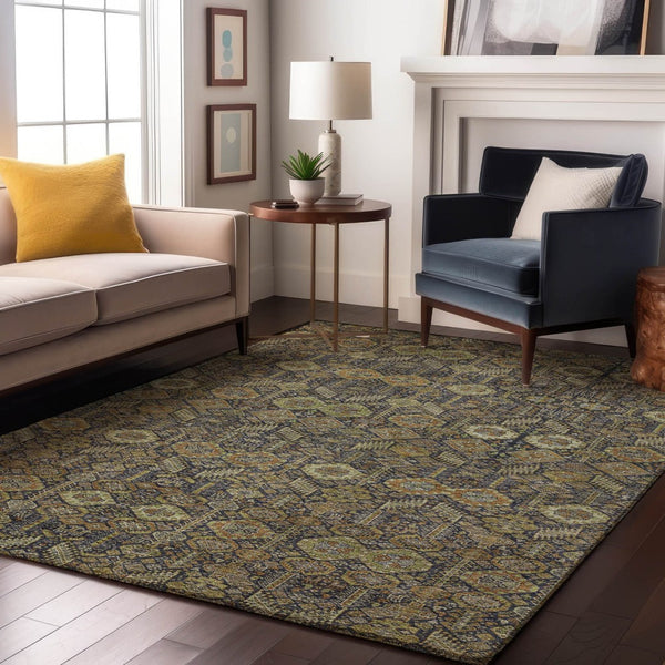 HomeRoots 10' X 14' Vibrant Rust Green & Gray Tribal Washable Area Rug with UV Protection for Every Space 649888