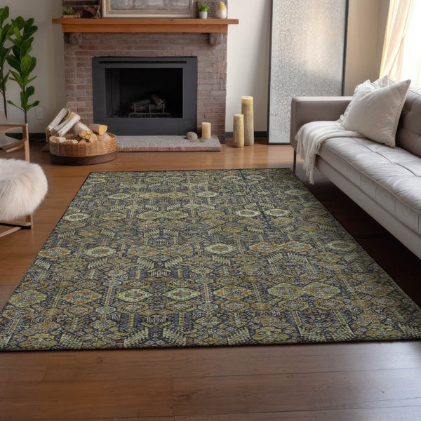 HomeRoots 10' X 14' Vibrant Rust Green & Gray Tribal Washable Area Rug with UV Protection for Every Space 649888
