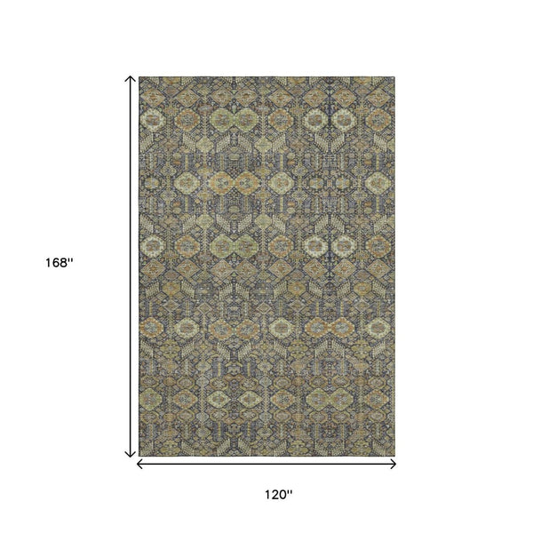 HomeRoots 10' X 14' Vibrant Rust Green & Gray Tribal Washable Area Rug with UV Protection for Every Space 649888