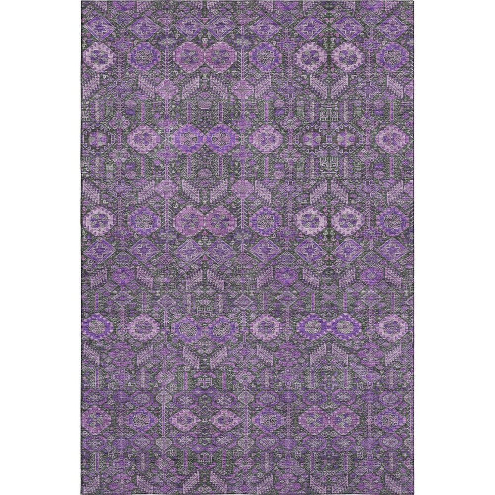 HomeRoots 5' X 8' Purple and Ivory Tribal Area Rug – Washable, UV-Protected, Stylish & Stain-Resistant Comfort 649890