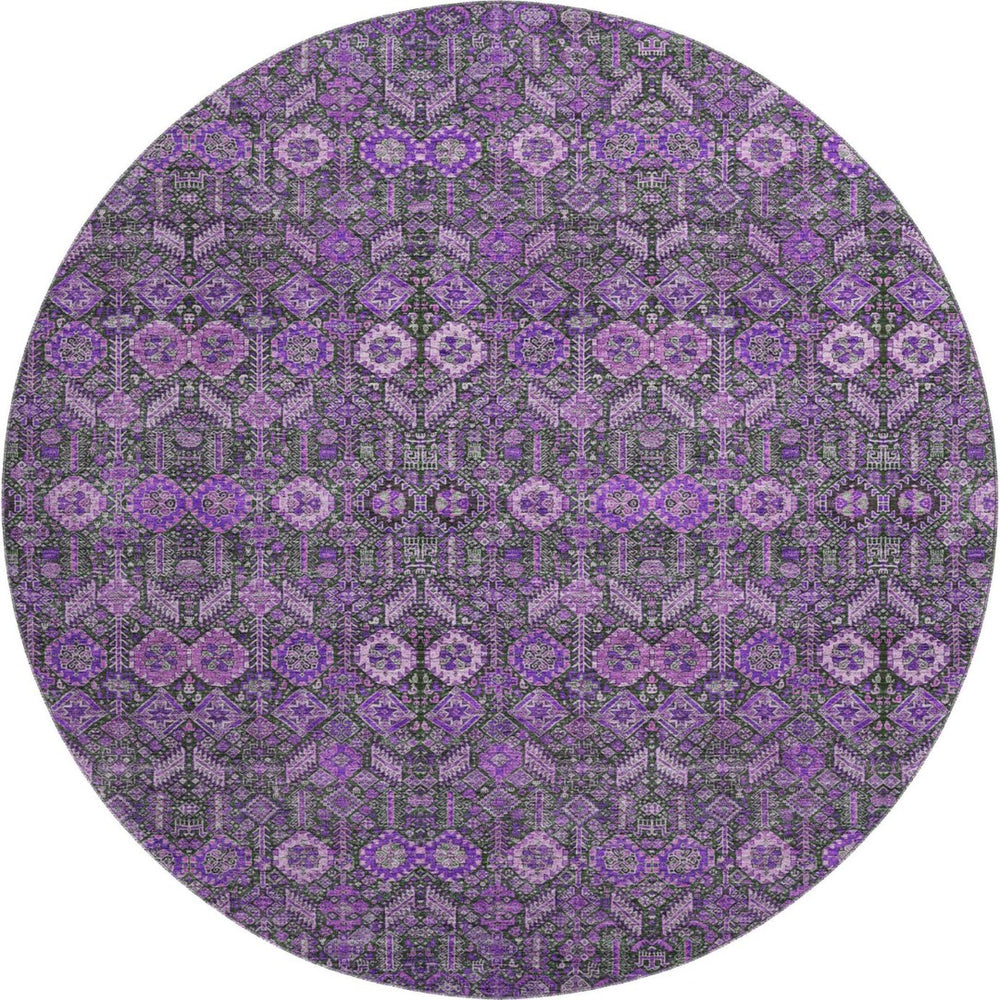 HomeRoots 8' Purple And Ivory Tribal Round Rug - Durable, Stain Resistant, UV Protected, Perfect for Any Space! 649891