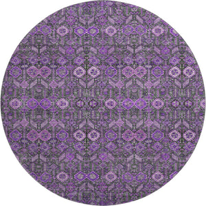 HomeRoots 8' Purple And Ivory Tribal Round Rug - Durable, Stain Resistant, UV Protected, Perfect for Any Space! 649891