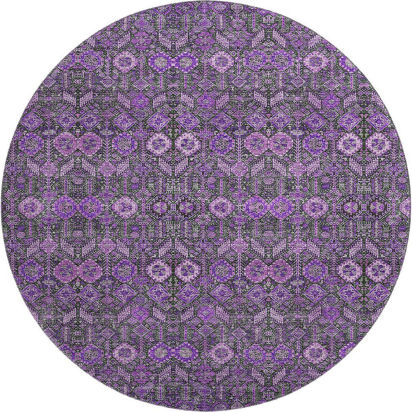 HomeRoots 8' Purple And Ivory Tribal Round Rug - Durable, Stain Resistant, UV Protected, Perfect for Any Space! 649891