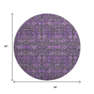 HomeRoots 8' Purple And Ivory Tribal Round Rug - Durable, Stain Resistant, UV Protected, Perfect for Any Space! 649891