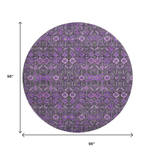 HomeRoots 8' Purple And Ivory Tribal Round Rug - Durable, Stain Resistant, UV Protected, Perfect for Any Space! 649891