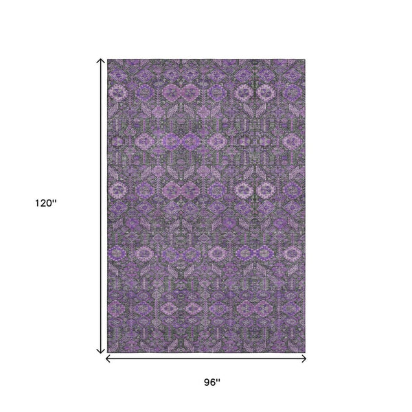 HomeRoots 8' X 10' Purple and Ivory Tribal Area Rug - Washable, UV-Protected, Pet-Friendly for Modern Spaces 649892