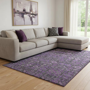 HomeRoots 8' X 10' Purple and Ivory Tribal Area Rug - Washable, UV-Protected, Pet-Friendly for Modern Spaces 649892