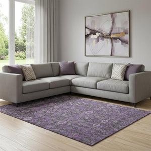 HomeRoots 9' X 12' Purple & Ivory Tribal Area Rug - Washable, UV-Protected, Durable & Stain-Resistant Design 649893