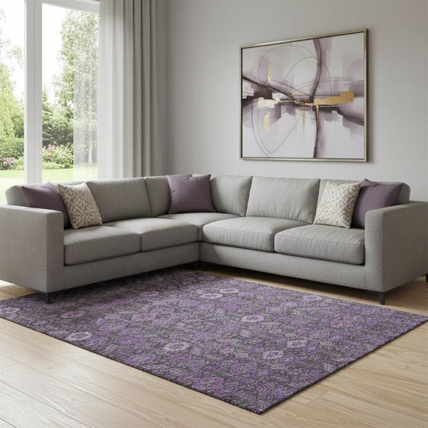 HomeRoots 9' X 12' Purple & Ivory Tribal Area Rug - Washable, UV-Protected, Durable & Stain-Resistant Design 649893