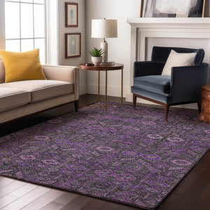 HomeRoots 9' X 12' Purple & Ivory Tribal Area Rug - Washable, UV-Protected, Durable & Stain-Resistant Design 649893
