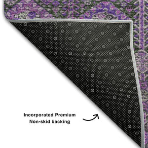 HomeRoots 9' X 12' Purple & Ivory Tribal Area Rug - Washable, UV-Protected, Durable & Stain-Resistant Design 649893