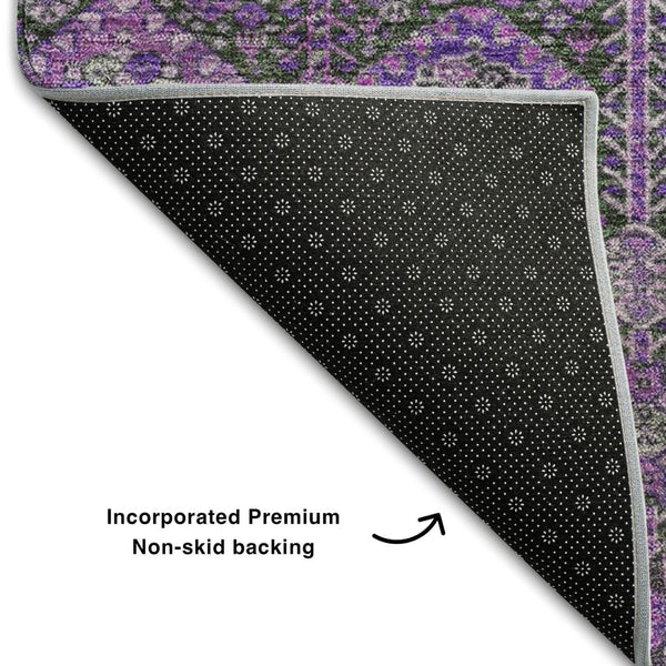 HomeRoots 9' X 12' Purple & Ivory Tribal Area Rug - Washable, UV-Protected, Durable & Stain-Resistant Design 649893
