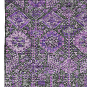 HomeRoots 9' X 12' Purple & Ivory Tribal Area Rug - Washable, UV-Protected, Durable & Stain-Resistant Design 649893