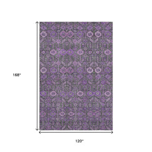 HomeRoots 10' X 14' Tribal Washable Area Rug in Purple & Ivory - UV Protected, Stain Resistant & Stylish Comfort 649894