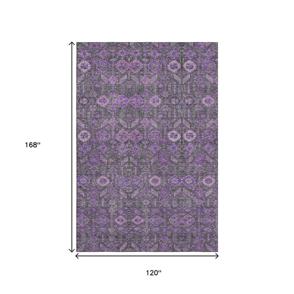 HomeRoots 10' X 14' Tribal Washable Area Rug in Purple & Ivory - UV Protected, Stain Resistant & Stylish Comfort 649894