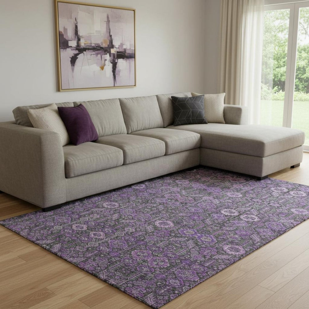 HomeRoots 10' X 14' Tribal Washable Area Rug in Purple & Ivory - UV Protected, Stain Resistant & Stylish Comfort 649894