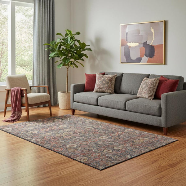 HomeRoots 5' X 8' Durable Red Gold and Gray Tribal Area Rug with UV Protection for Kids and Pets - Easy Care! 649896